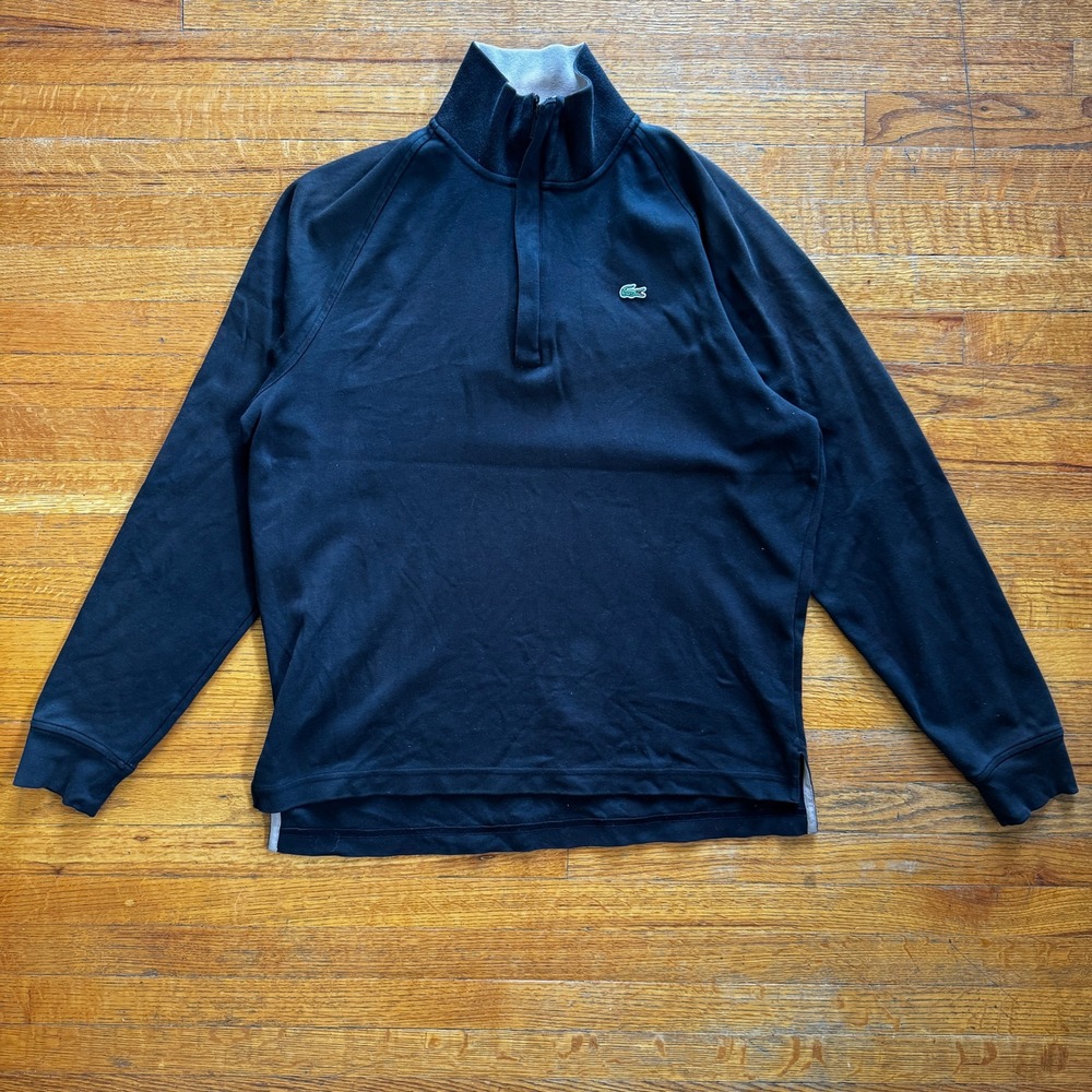 Lacoste Mens Quarter‎ Zip Pullover Black Cotton Logo Mock Neck Sweater 5191L